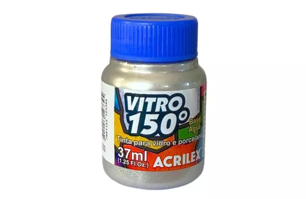 TINTA VITRO 150° 37ML PRATA 533 BASE DE ÁGUA - UNIDADE | ACRILEX 1140