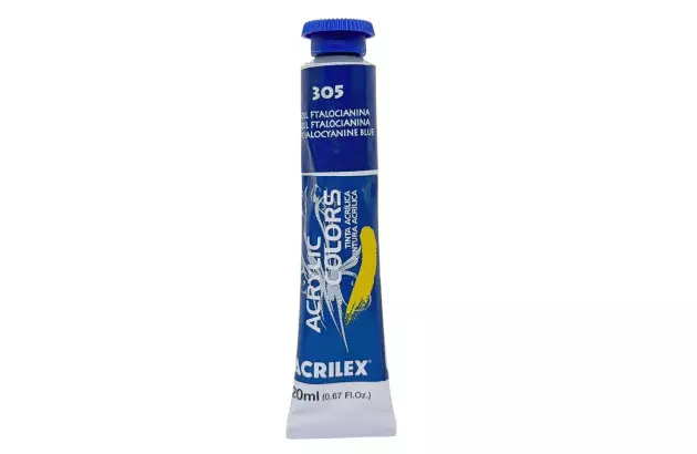 TINTA ACRÍLICA PARA TELA ACRYLIC COLORS 20ML AZUL FTALOCIANINA 305 - UNIDADE | ACRILEX 13123
