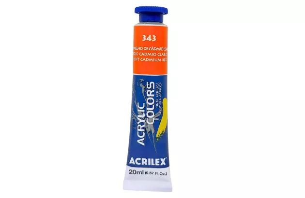 TINTA ACRÍLICA PARA TELA ACRYLIC COLORS 20ML VERMELHO DE CÁDMIO CLARO 343 - UNIDADE | ACRILEX 13123