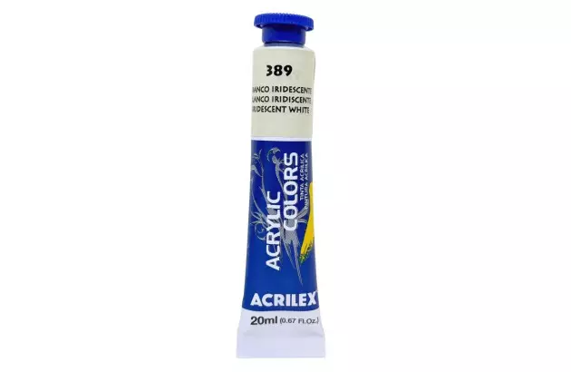 TINTA ACRÍLICA PARA TELA ACRYLIC COLORS METÁLICA 20ML BRANCO IRIDESCENTE 389 - UND | ACRILEX 13123