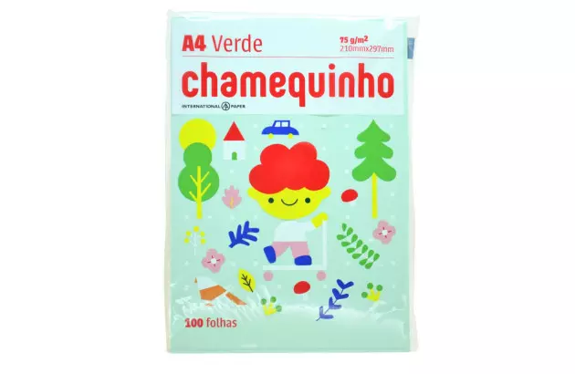 PAPEL SULFITE A4 VERDE 75G COM 100 FOLHAS  CHAMEQUNHO – CHAMEX