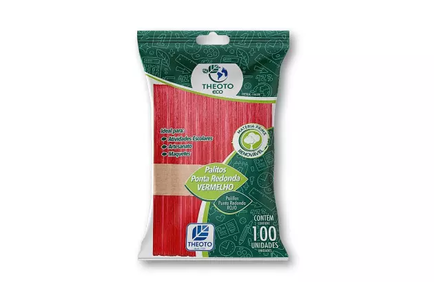 PALITO ESCOLAR PONTA REDONDA VERMELHO DE PICOLE PCT/ 100 THEOTO - 51713