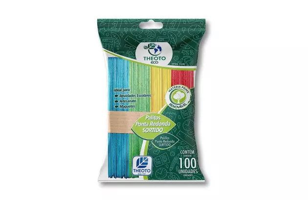 PALITO ESCOLAR PONTA REDONDA CORES SORTIDA DE PICOLE PCT/ 100 THEOTO - 51715