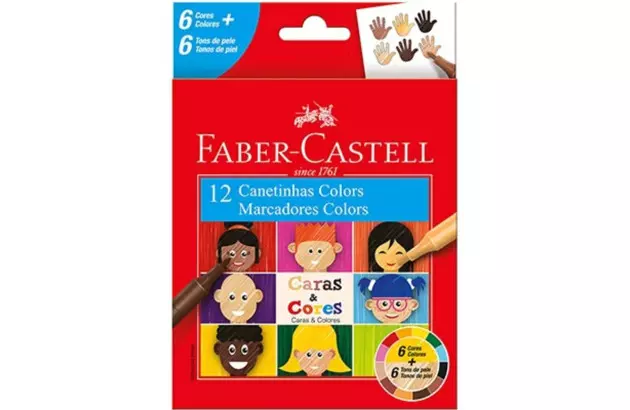 CANETA HIDROGRAFICA 12 CORES CARAS E CORES  FABER CASTELL