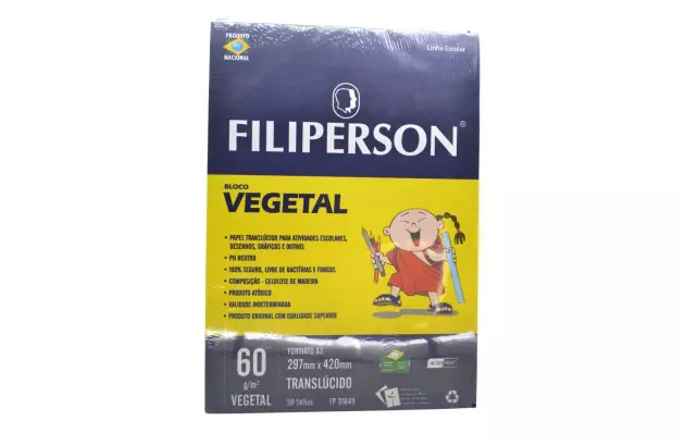 BLOCO DE PAPEL VEGETAL 60G A3 50 FOLHAS FILIPERSON.