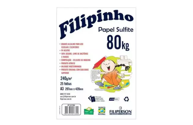 BLOCO DE PAPEL A3 80KG 240 GRAMAS 25 FOLHAS SULFITE 1761 FILIPINHO