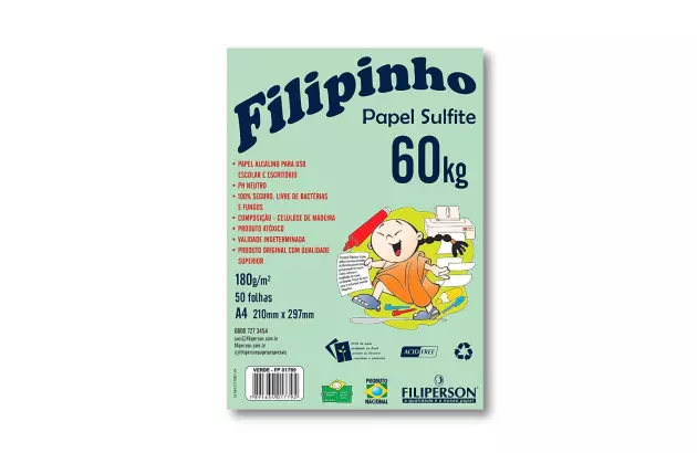BLOCO DE PAPEL SULFITE A4 PESO 60KG 180G/M² VERDE 50FLS - FILIPERSON 1789