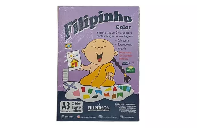 BLOCO PAPEL CRIATIVO A3 8 CORES 85G 32 FOLHAS 1796 FILIPINHO