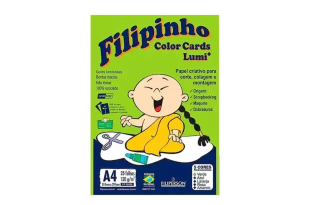 BLOCO DE PAPEL CRIATIVO COLOR CARDS LUMI A4 120G 5 CORES 25 FOLHAS - FILIPERSON 3820