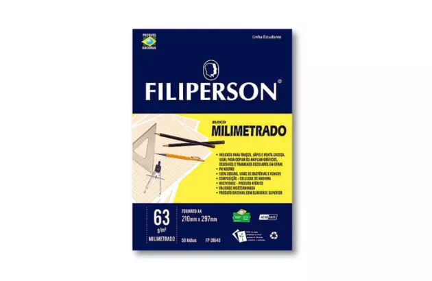 BLOCO PAPEL MILIMETRADO A4 63G 50 FOLHAS 210X297MM | FILIPERSON 1640
