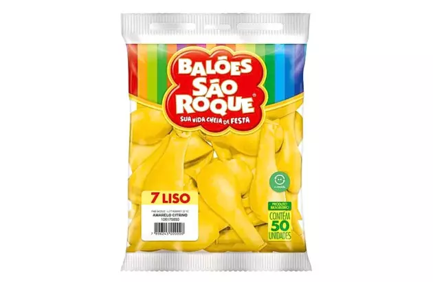 BALÃO LISO 7 POLEGADAS AMARELO CITRINO 50 UNDS SÃO ROQUE