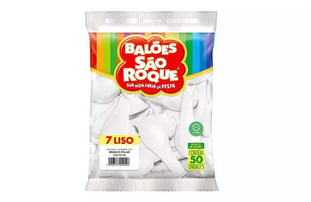 BALÃO LISO 7 POLEGADAS BRANCO POLAR 50 UNDS SÃO ROQUE