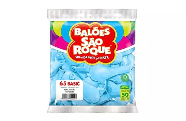 BALÃO LISO 6.5 POLEGADAS AZUL CLARO 50 UNDS SÃO ROQUE