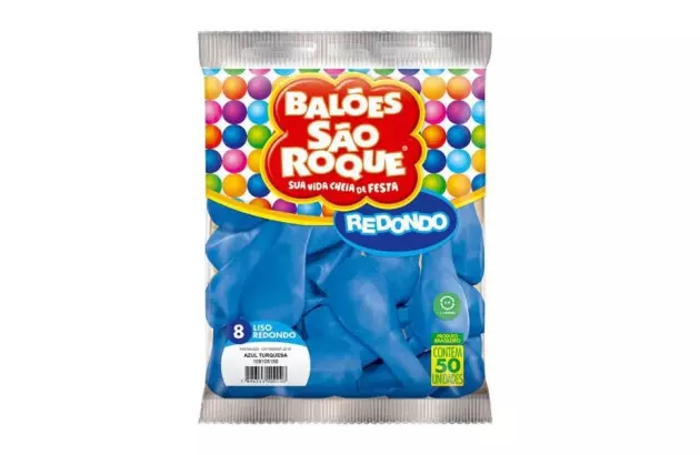 BALÃO LISO 8 POLEGADAS REDONDO AZUL TURQUESA 50 UNDS SÃO ROQUE