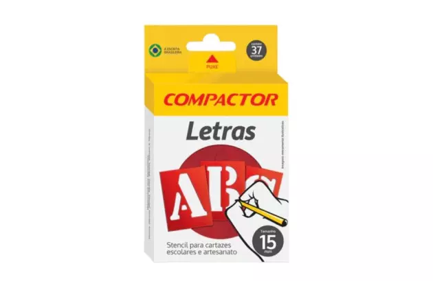 STENCIL LETRAS E NÚMEROS VAZADAS ABC 15MM PARA CARTAZES E ARTESANATO – COMPACTOR