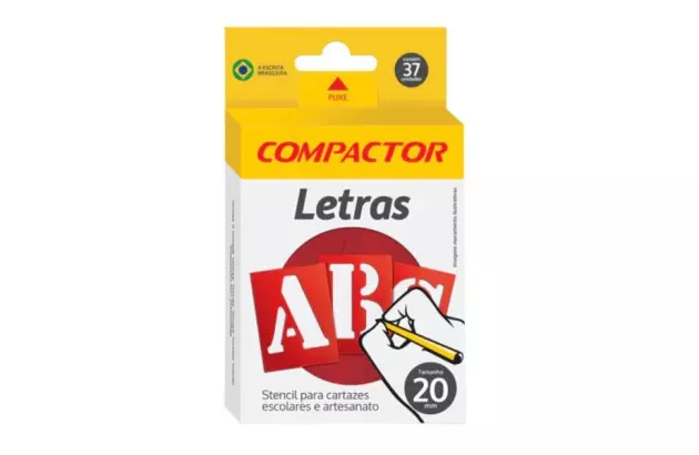 STENCIL LETRAS E NÚMEROS VAZADAS ABC 20MM PARA CARTAZES E ARTESANATO – COMPACTOR