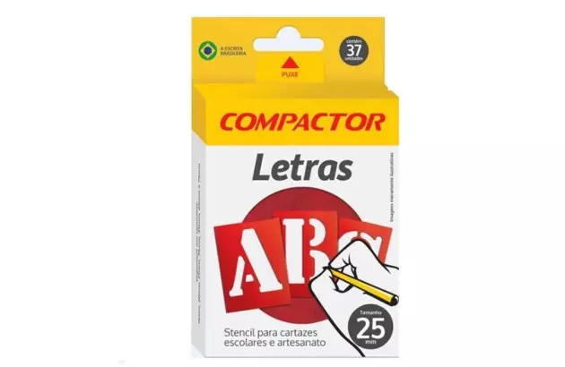 STENCIL LETRAS E NÚMEROS VAZADAS ABC 25MM PARA CARTAZES E ARTESANATO – COMPACTOR