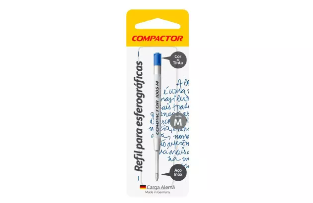 REFIL CARGA CANETA ESFEROGRÁFICA PONTA MÉDIA 1.0 AZUL METAL CARGA 1005 COMPACTOR