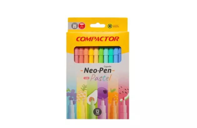 HIDROCOR 12 CORES PASTEL NEO-PEN GIGANTE PONTA MÉDIA LAVÁVEL - COMPACTOR