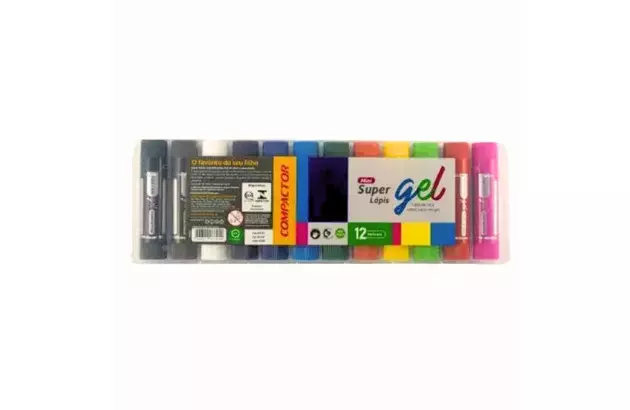 GUACHE EM BASTÃO 12 CORES SUPER GEL MINI | GIZ DE CERA - COMPACTOR