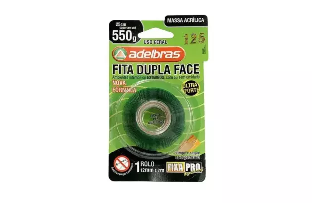 FITA DUPLA FACE MASSA ADESIVA FIXA PRO 12X2 ADELBRAS