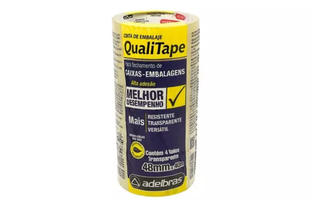 FITA ADESIVA TRANSPARENTE 48MM X 40M QUALITAPE 520 ACRÍLICO BASE ÁGUA | ADELBRAS