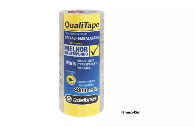 FITA ADESIVA TRANSPARENTE 48MM X 45M QUALITAPE 520 ACRÍLICO BASE ÁGUA | ADELBRAS