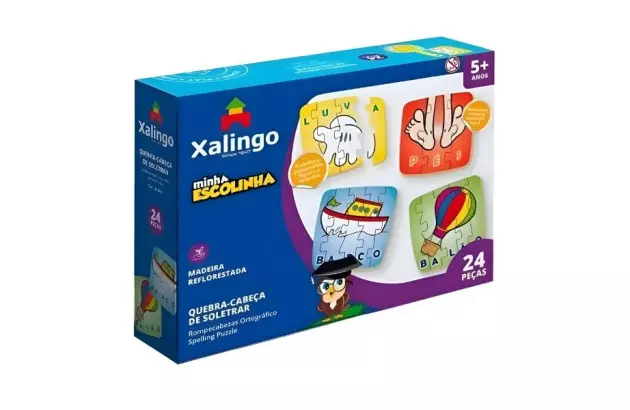 QUEBRA CABEÇA SOLETRAR MINHA ESCOLINHA 24 PEÇAS +5 ANOS  XALINGO