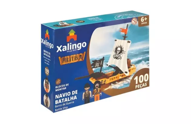 BRINQUEDO BLOCOS DE MONTAR PIRATAS NAVIO DE BATALHA 100 PEÇAS XALINGO