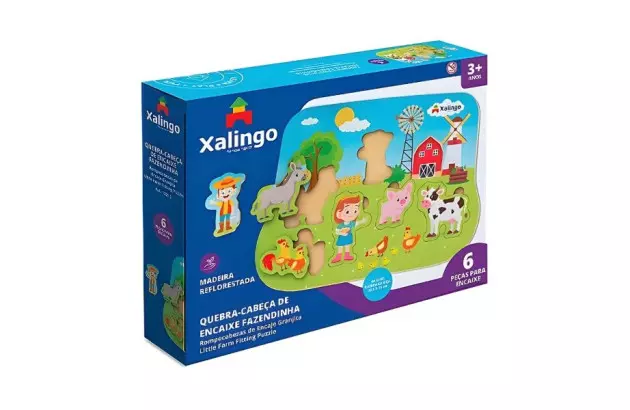 QUEBRA CABEÇA DE ENCAIXE FAZENDINHA 6 PEÇAS + 3 ANOS XALINGO