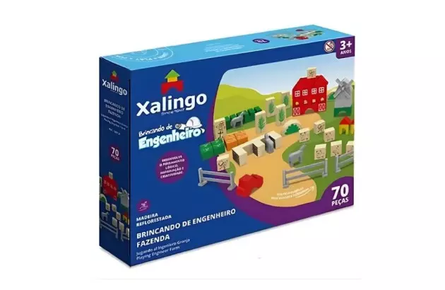 BRINQUEDO EDUCATIVO BRINCANDO DE ENGENHEIRO BLOCOS DE MONTAR NA FAZENDA  70 PEÇAS XALINGO