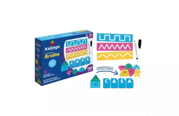BRINQUEDO EDUCATIVO KIT DE ATIVIDADES APRENDENDO BRAILLE + 3ANOS | XALINGO