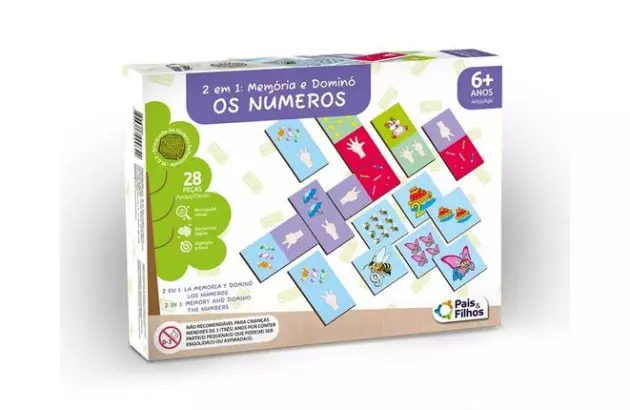 BRINQUEDO 2 EM 1 MEMORIA E DOMINO OS NUMEROS + 6 ANOS PAIS E FILHOS