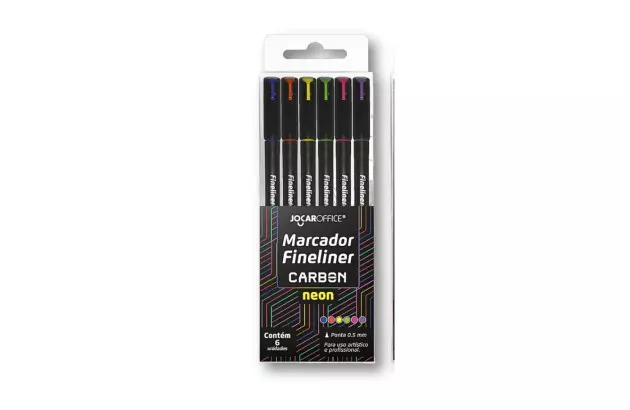 ESTOJO CANETA ESFEROGRÁFICA 6 CORES NEON FINELINER 0.5 CARBON LINE JOCAR OFFICE – 10242