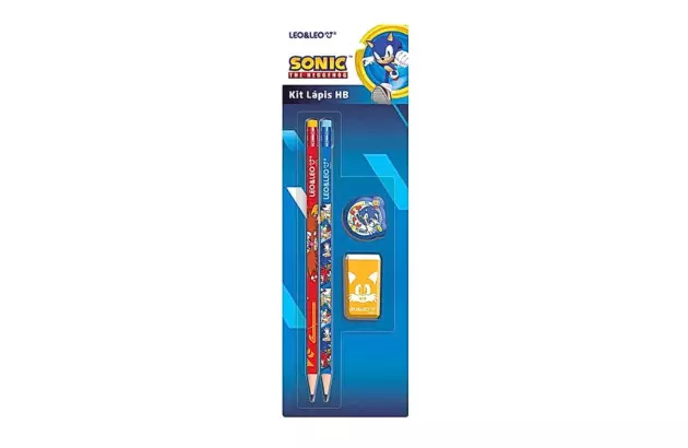 KIT ESCOLAR LÁPIS HB SONIC 2 LAPIS, APONTADOR COM DEPÓSITO, BORRACHA LEO&LEO