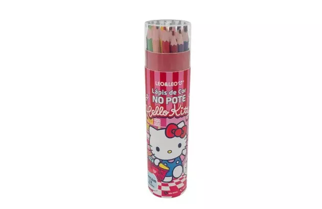 LÁPIS DE COR 12 CORES NO POTE DE MADEIRA HELLO KITTY  FORMATO SEXTAVADO| LEONORA 73119