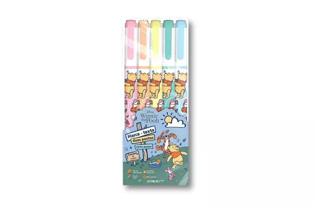 MARCA TEXTO COM DUAS PONTAS DO POOH  - ESTOJO 5 CORES PASTEL  LEO&LEO - 94150