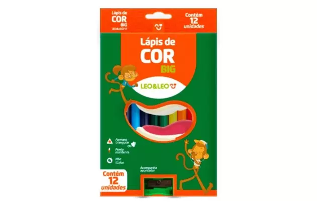 LAPIS DE COR 12 CORES BIG TRIANGULAR COM APONTADOR LEONORA
