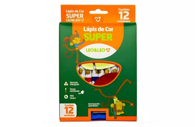 LAPIS DE COR 12 CORES SUPER TRIANGULAR COM APONTADOR LEONORA 4393