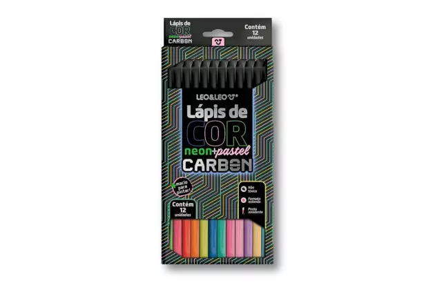 LÁPIS DE COR 12 CORES NEON + PASTEL CARBON LINE LEO&LEO - 4434