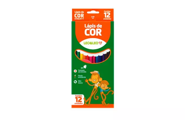LÁPIS DE COR 12 CORES SEXTAVADO LEO&LEO 4527