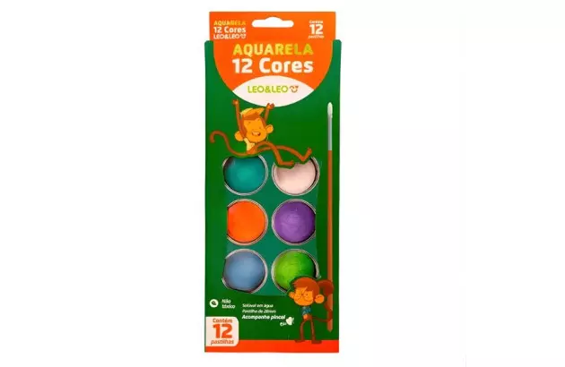 AQUARELA 12 CORES ESTOJO EM PASTILHA 28MM LEO&LEO - 4193