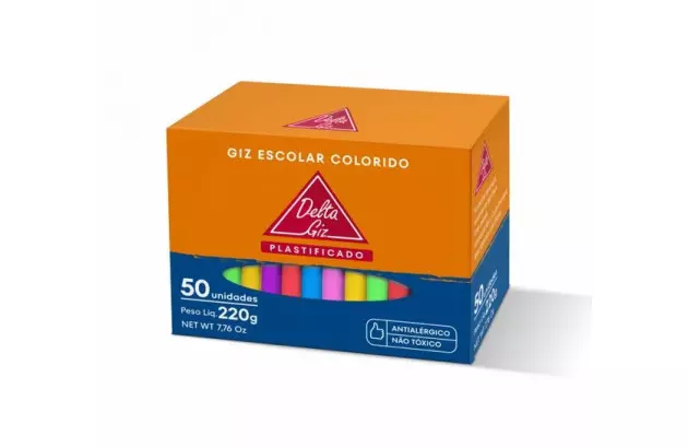 GIZ ESCOLAR CORES PLASTIFICADO 220G 50 UNIDADES ANTIALERGICO NÃO TÓXICO | DELTA 0031