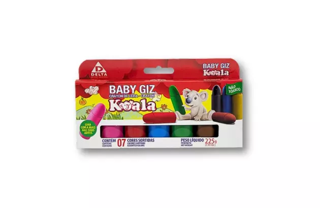 BABY GIZ DE CERA 7 CORES JUMBO 225G KOALA DELTA 0008