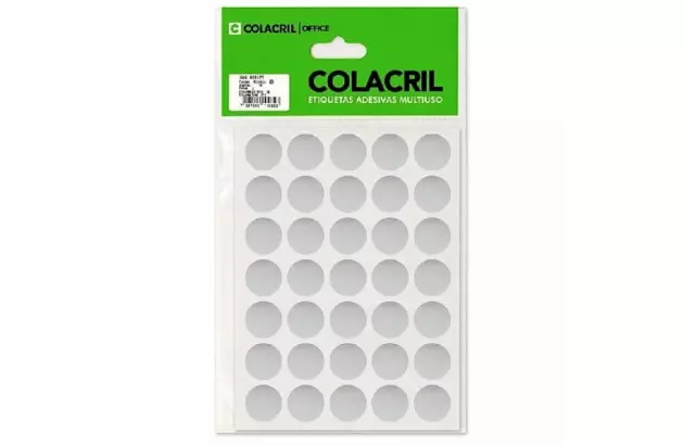 ETIQUETA ADESIVA MULTIUSO REDONDA N° 19 MM PRATA - 6 FOLHAS 210 ETIQUETAS | COLACRIL 6001PT