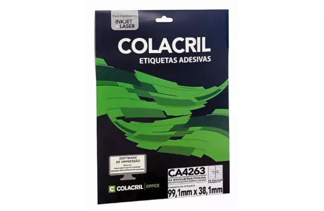 ETIQUETA ADESIVA A4 14 99,1X38,1MM 25 FOLHAS BRANCA - IMPRESSORA INJET OU LASER  | COLACRIL CA4263
