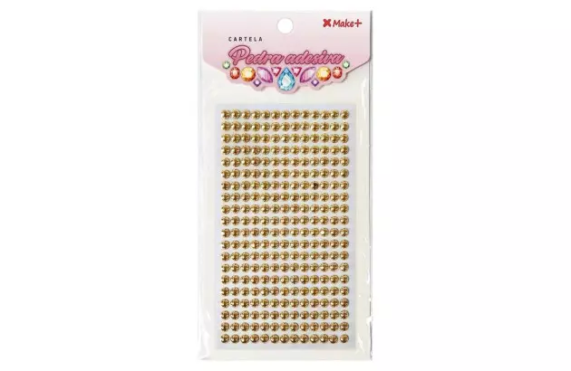 CARTELA DE ADESIVO 3D MEIA PEROLA OURO METAL 6MM | MAKE+ REF 5332