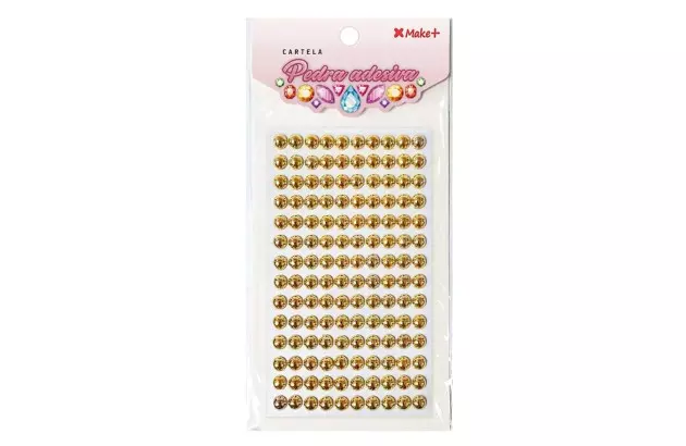 CARTELA DE ADESIVO 3D MEIA PEROLA OURO METAL  8MM | MAKE+ REF 5341