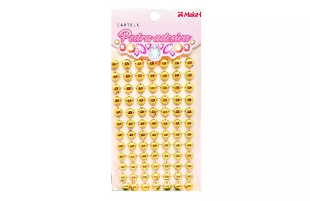 CARTELA DE ADESIVO 3D MEIA PEROLA COR OURO 10MM | MAKE+ REF 5350