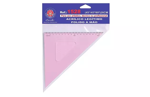 ESQUADRO ACRÍLICO  45° 45° 90° 28 CM COM ESCALA MODELO 1528 - TRIDENT
